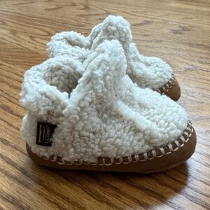 L.L. Bean Kids' Soft Cream and Brown Slippers